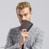 Brown top grain leather men's wallet with 2 compartments, 4 card slots, and hidden pockets, featuring RFID blocking security