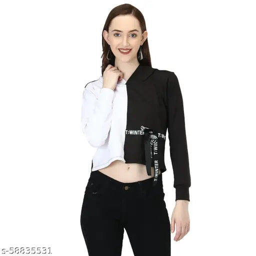 Trendy scuba self-design net 4-way hoody style jacket for women (L - bust 38", length 18") or XL - bust 40", length 18