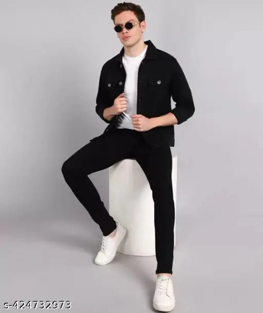 SARS IN black denim jeans for men and boys, solid style, affordable quality in multiple sizes (30, 32, 34) with waist sizes ranging from 34in to 39in and ankle length. Indian origin