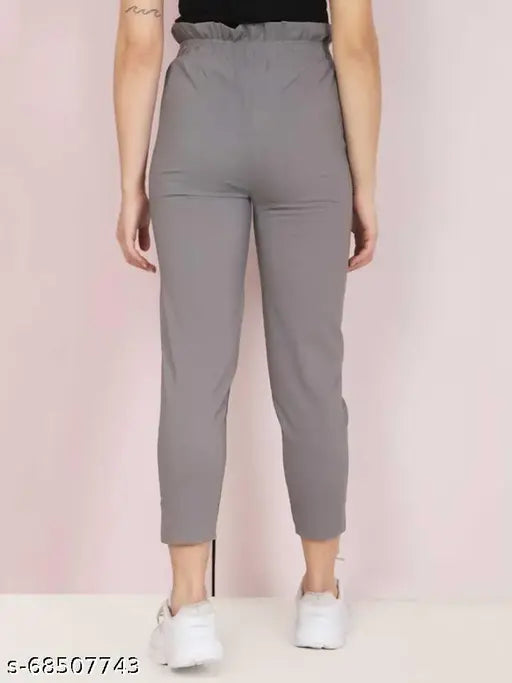 Skiny cotton lycra belt trousers - solid net, waist size 28-36 inches, India-made fashion wear
