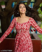 Ikkat printed Georgette gown-style kurta, long sleeves, digital print, heavy American crpe full lining. Exclusive designer one-piece gown, beautiful nack-line, dori sleeve style. Perfect for every shape and size. Made in India