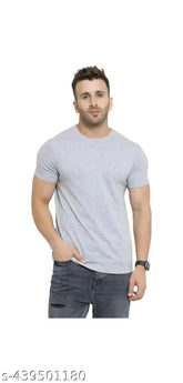 Grey Melange cotton blend men's short sleeves t-shirt, comfortable and loose-fitting for casual outings. Perfect for the summer season