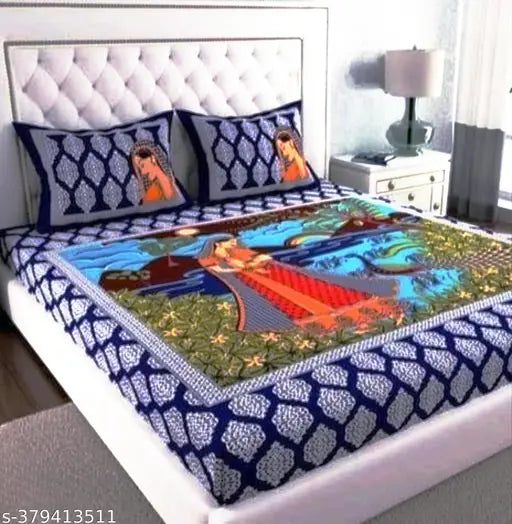 180 tc pure cotton double bed sheet combo: 1 bedsheet, 2 pillow covers in MultiColor Jaipuri print, ideal for adults during mild winter