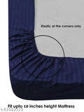 Elegant Sateen Stripes microfiber double fitted bed sheet, 144TC with 2 pillow covers - sleek stripe design for adult bedroom decor