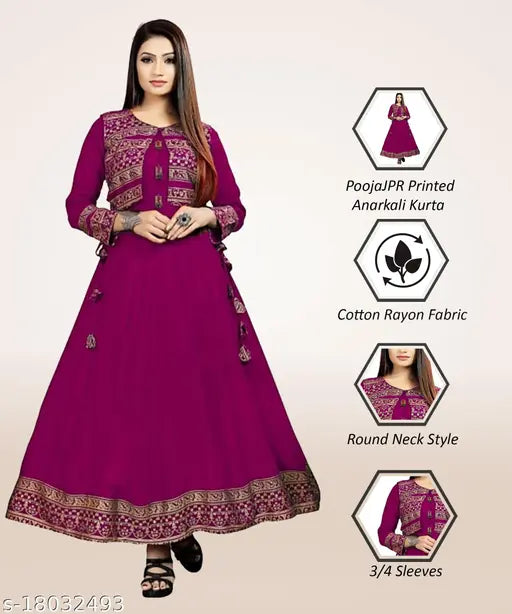 Rayon printed ensemble kurti, three-quarter sleeves, Jivika, Indian traditional wear (M: bust size 38in, L: bust size 40in, XL: bust size 42in)