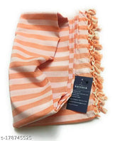 Orange-white striped, lightweight fine cotton Shishir single season blanket for travel, ideal for AC rooms and mild winter. Pack of 1