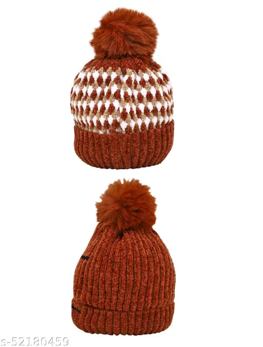 Maroon dopamine-inspired wollen cap combo (2pcs), premium quality, Indian-made winter hat with printed pattern
