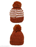 Maroon dopamine-inspired wollen cap combo (2pcs), premium quality, Indian-made winter hat with printed pattern