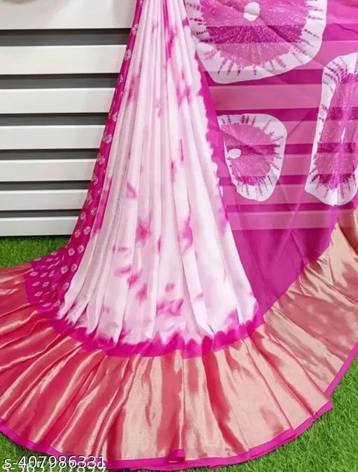 Brasso Moss Shibori Print Chiffon Saree with Contrast Blouse, soft and smooth summer collection
