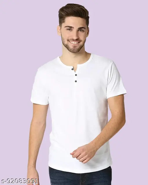 Stylish solid-colored cotton LAZYCHUNKS Henley t-shirt, full sleeves, regular fit for men