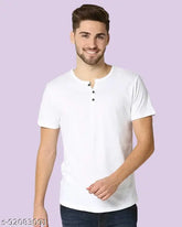 Stylish cotton Henley men's t-shirt, short sleeves, solid color, regular fit, 100% soft cotton, made in India