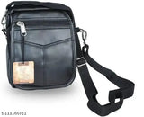 Stylish leather sling cross-body travel bag (black), 1 main compartment, zip pockets, adjustable strap - perfect for men & women on the go