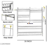 Stainless steel kitchen utensil rack, 31x30 inches, organizes plates, cutlery, and glasses, Indian-made