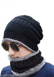 Woolen Grace premium winter cap, black with fur pattern, perfect for outdoors and gifting during colder seasons (India-made)