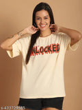 Cotton half sleeve printed oversized loose tee for women, colorful graphic print with multiple styles available