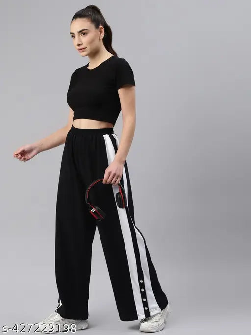 Women's black and white striped cotton bell bottoms trousers, shiny and comfortable for party and casual wear