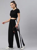 Women's black and white striped cotton bell bottoms trousers, shiny and comfortable for party and casual wear