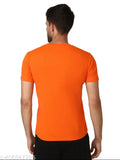Mens orange polyester half sleeve t-shirt, casual party wear in regular fit and solid design