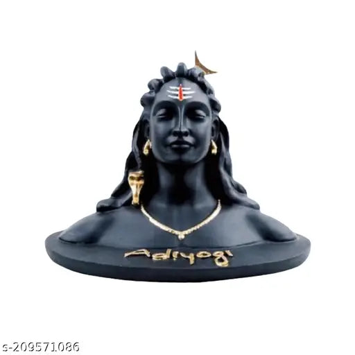 Black poly resin Adiyogi Shiva statue with trishul, perfect for car dashboard pooja or home/office decor