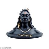 Black poly resin Adiyogi Shiva statue with trishul, perfect for car dashboard pooja or home/office decor
