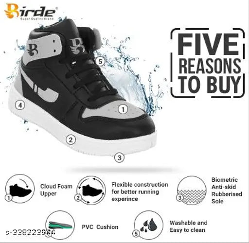 Lightweight leather & PVC high top sneakers for boys, colorblocked design, breathable comfort, ideal for casual wear and everyday use