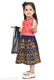 Embroidered chanderi silk lehenga & linen dupatta for kids (18-24M, 2-3Y, 3-4Y), Indian handcrafted design