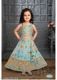 Silk georgette ethnic wear lehenga set for kids, embellished with printed and embroidered patterns, suitable for 3-14 year old girls