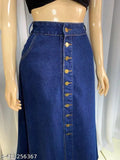 Navy Blue A-Line Maxi Denim Skirt: Lightweight & breathable denim maxi skirt, suitable for all body types and seasons. Home washable with exclusive self designs and durable materials. Denim Skirt Sizes: 26 (Waist 26in, Hip 36in), 28 (Waist 28in, Hip 38in), 30 (Waist 30in, Hip 40in), etc. Made in India