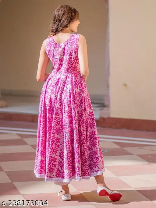 Cotton anarkali kurti & dupatta, sleeveless printed style in cotton, Indian fashion for women S-XXL