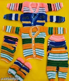 Woolen winter wear set (striped, long sleeves): 3 pack including caps (sizes: 0-3M, 0-2M, 2-4M), from India