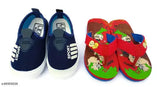 Kids canvas casual shoes & PVC slippers combo for kids age 2-6 years, solid net pattern & elastic back detail on slippers