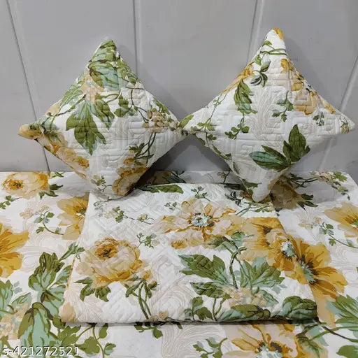 Multicolor Glace Cotton 5pc Bedsheet Set (1King Size + Embroidery) with Flower Print, Heavy Quality & Thread Count 180. Ideal for AC room, double bed. JBTC exclusive collection