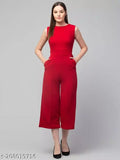 Stylish Fermine cut Lycra jumpsuit for women, rich black solid pattern