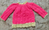 Hand knitted woolen pink and yellow sweater for baby girls, high quality self-design, long sleeves, warm and cozy winter wear