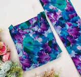 Blue printed net Georgette gown with bamboo inner and matching dupatta, Indian bridal wear for women