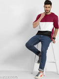Men's cotton color block round neck t-shirt, short sleeves, trendy new arrival, size M (38in chest, 26in length) & XXL (44in chest, 29in length)