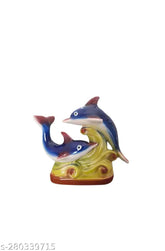 Dolphin ceramic idol, clay figurine, 14cm x 17.5cm x 6.5cm, Indian handcraft, living room & office showpiece