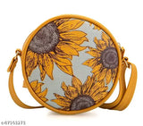 Floral print leatherette round sling bag, 3 compartments, free size (8x3x7in), featuring adjustable strap & top zip closure