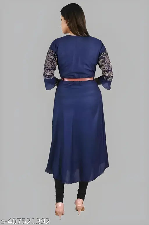 Rayon three-quarter sleeve kurti, printed combo, Indian fashion clothing on hanger