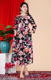 Rayon three-quarter sleeve printed Anarkali kurtis for women, Indian ethnic wear with trendy design and comfortable fit