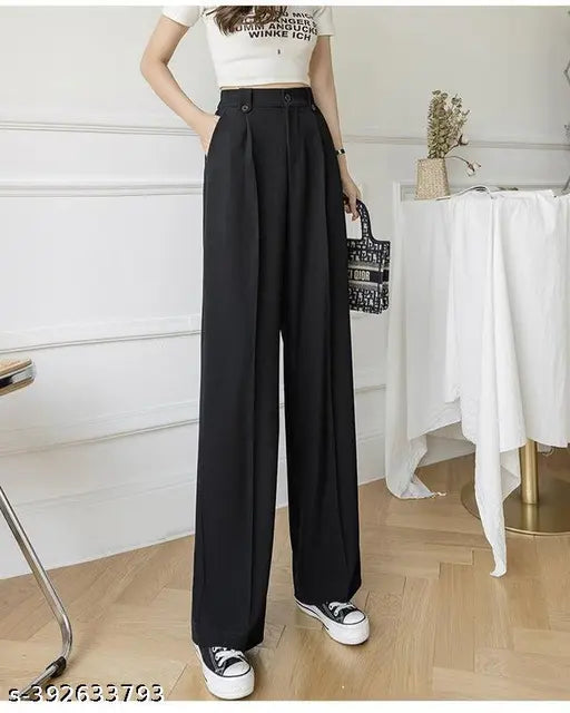 Scuba Tiger Style Simplicity Straight Fit Wide Leg Pants for Women & Girls, solid color, wide leg linen pants with pockets, size 26, 30, 32, modeled on mannequin