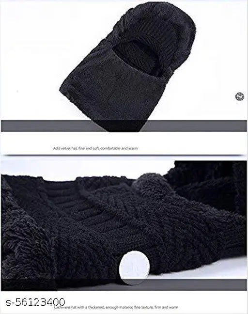 Blue wool beanie cap and loop scarf, attractive men's universal size, soft & cozy, criss-cross basket weave design, suitable for various winter activities
