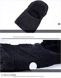 Blue wool beanie cap and loop scarf, attractive men's universal size, soft & cozy, criss-cross basket weave design, suitable for various winter activities