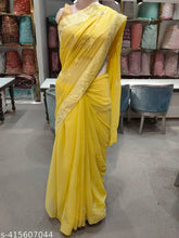 Yellow chiffon saree with embroidered blouse, Indian traditional wear for women