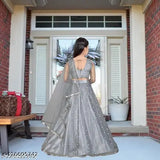 Women's white net semi-stitched party wear Lehenga Choli, suitable for 3-15 years girls
