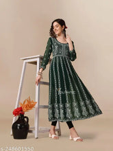 Georgette embroidered women's three-quarter sleeve kurti, vibrant Indian fashion