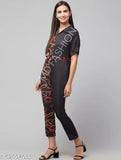 Dual-tone heart/love printed jumpsuit, poly crepe, short sleeves, vivid print, women's fashion, Indian made