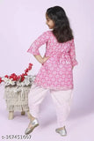 Pure cotton Baby Girls Sanganeri printed kurti dhoti set, anarkali style with three-quarter sleeves, Indian traditional outfit for girls aged 3-4, 5-6, 7-8, 9-10, and 11-12