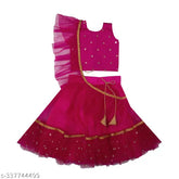 Fully-stitched embroidery lehenga choli and dupatta set in silk blend net with embroidered patterns. Indias handcrafted traditional outfit for girls aged 6 months to 10 years