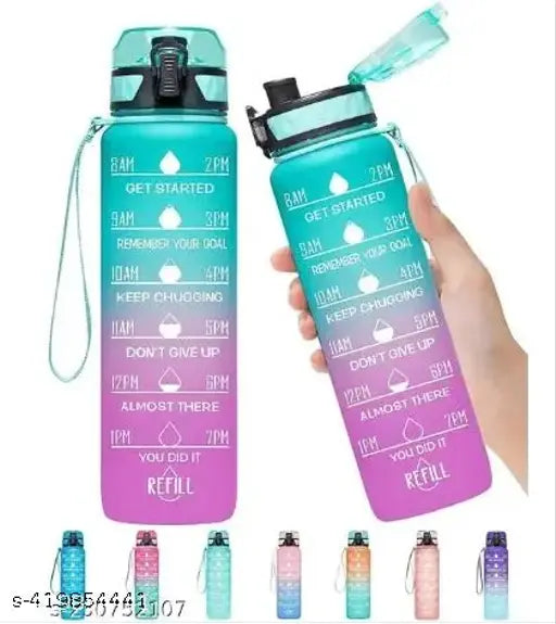 Multicolor unbreakable silicone sipper water bottle with motivational time markers, BPA-free and non-toxic for office and gym use, detox eBook included